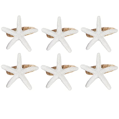 QIAOIDEA Coastal Star Fish Napkin Rings Set of 6, White Sea Starfish Napkin Ring Holder for Beach House, Dining Room Table, Party, Banquet, Birthday, Holiday, Coastal Beach Table Décor - Image 1