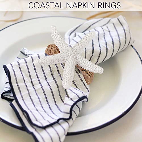 QIAOIDEA Coastal Star Fish Napkin Rings Set of 6, White Sea Starfish Napkin Ring Holder for Beach House, Dining Room Table, Party, Banquet, Birthday, Holiday, Coastal Beach Table Décor - Image 2