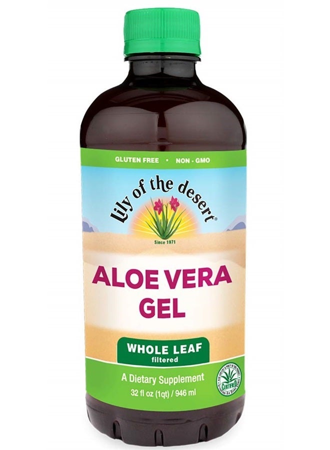 Lily Of the Desert Aloe Vera Gel, Preservative Free - Whole Leaf Filtered Thicker Consistency Aloe Vera Drink with Natural Vitamins, Digestive Enzymes for Gut Health, Wellness, Glowing Skin, 32 Fl Oz - Image 1