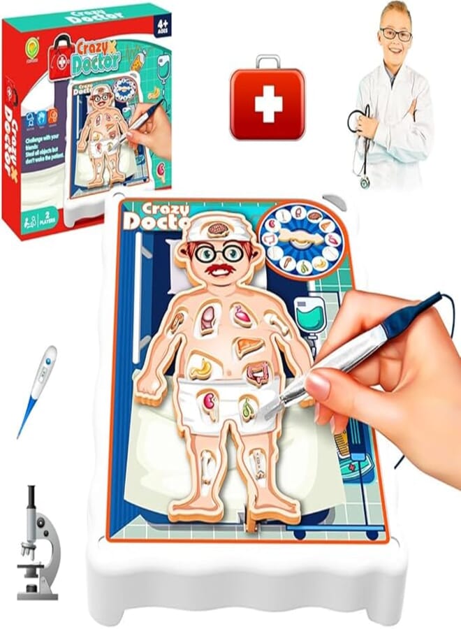 UKR Buzzer Doctor Arcade Tweezers Board Family Game Competition Remove the Objects Get the Buzzer Sound Hospital World Doctor Favor Fun Activity for Kids 4-12 Year Old(Crazy Doctor)