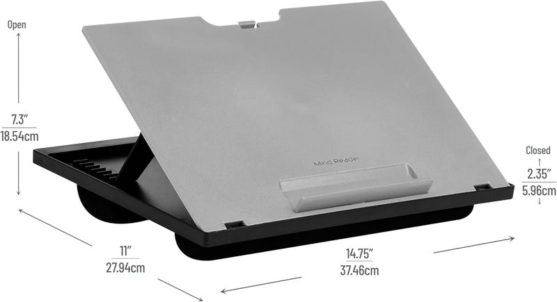 Mind Reader Lap Desk Laptop Stand, Bed Tray, Collapsible, Cushion, Portable, Dorm, Plastic, 14.75" L x 11" W x 7.3" H, Gray - Image 3