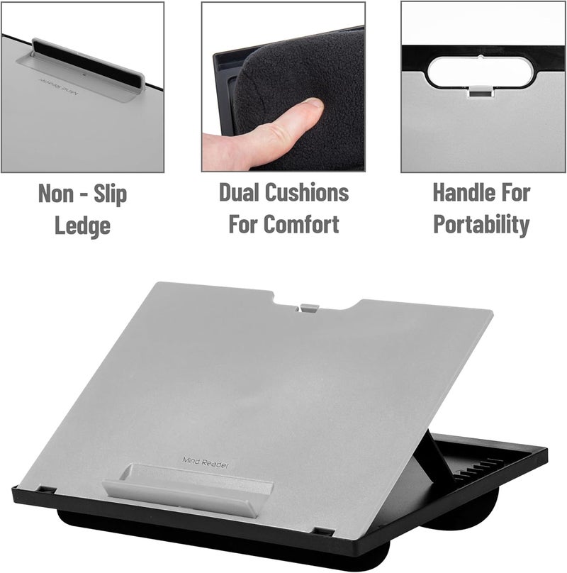 Mind Reader Lap Desk Laptop Stand, Bed Tray, Collapsible, Cushion, Portable, Dorm, Plastic, 14.75" L x 11" W x 7.3" H, Gray - Image 4