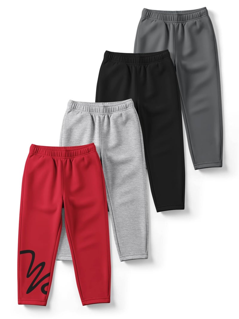 HELLCAT Trendy Solid Cotton Blend Regular Fit Track Pant for Boys - Pack of 4 Red/Melange/Black/Dark Grey 3-4 Years - Image 1