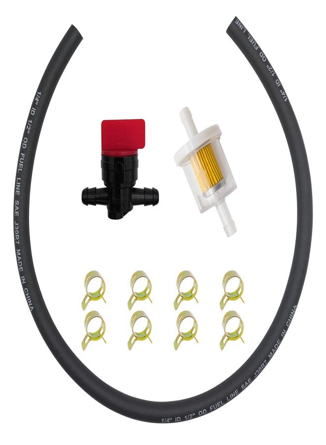 YGQ 1/4" x 25" Fuel Line Hose + Inline Fuel Filter + Fuel Shut Off Valve Compatible with Briggs & Stratton 5414K 283207 791850 95162S 691035 698183 Lawn Mower Small Engines w/ 8 Clamps - Image 1