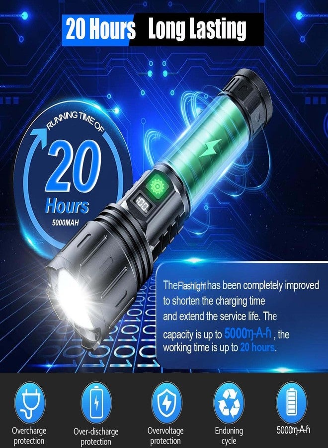 Hoxida Flashlights 2000 High Lumens Rechargeable - 1500 Meters Long Beam Super Bright LED Flash Light with Power Display & IPX5 Waterproof for Camping, 20H Runtime,5 Modes,Zoomable with Belt Holsters - Image 5