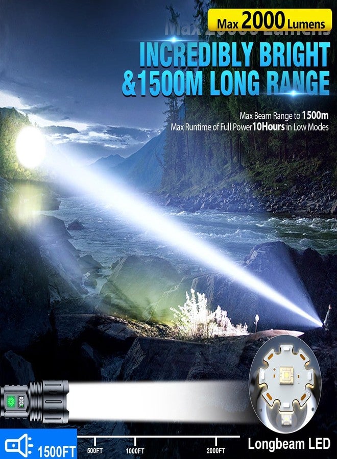 Hoxida Flashlights 2000 High Lumens Rechargeable - 1500 Meters Long Beam Super Bright LED Flash Light with Power Display & IPX5 Waterproof for Camping, 20H Runtime,5 Modes,Zoomable with Belt Holsters - Image 2