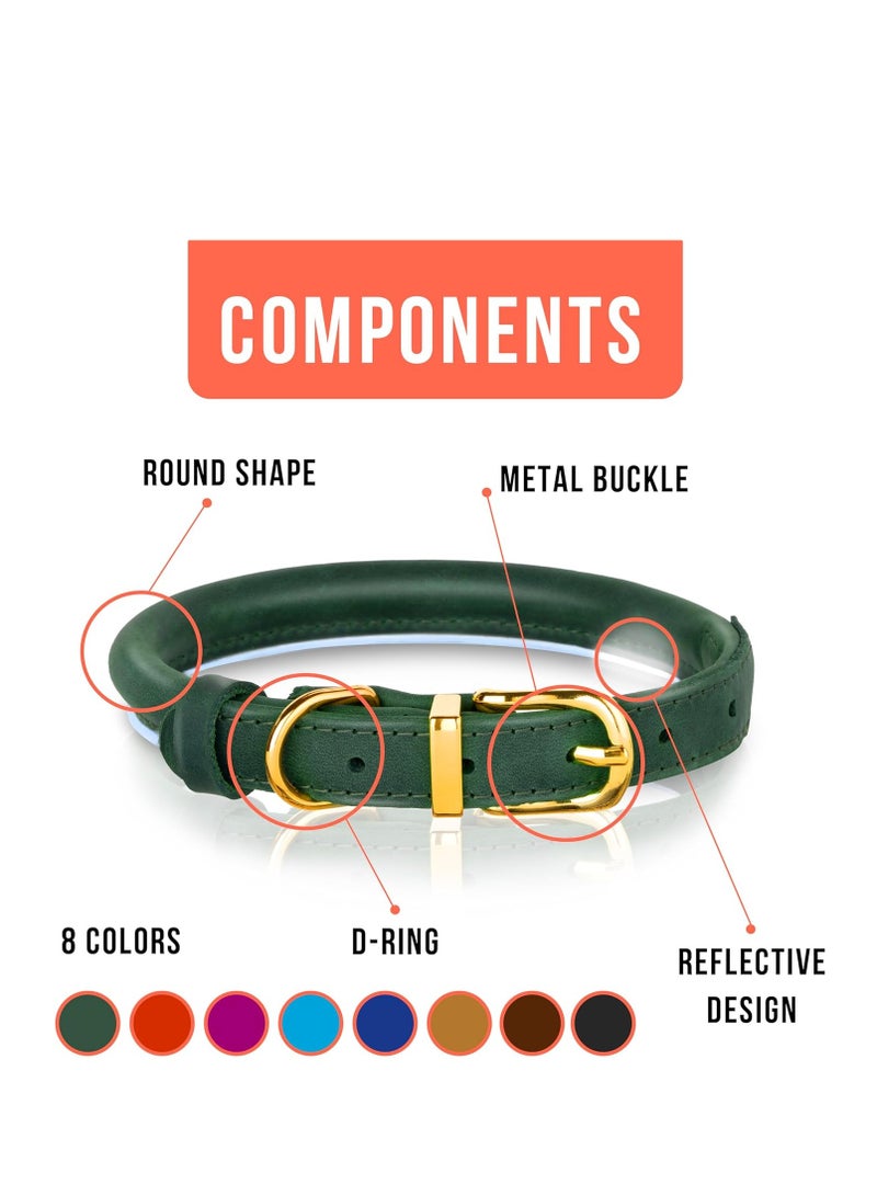 Reflective Rolled Leather Dog Collar for Small Medium Large Dogs Puppy 8 Colors 7 Sizes - Image 2