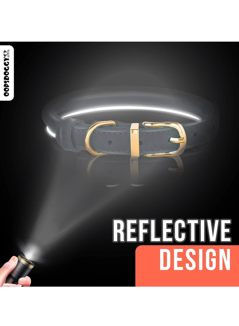 Reflective Rolled Leather Dog Collar for Small Medium Large Dogs Puppy 8 Colors 7 Sizes - Image 4