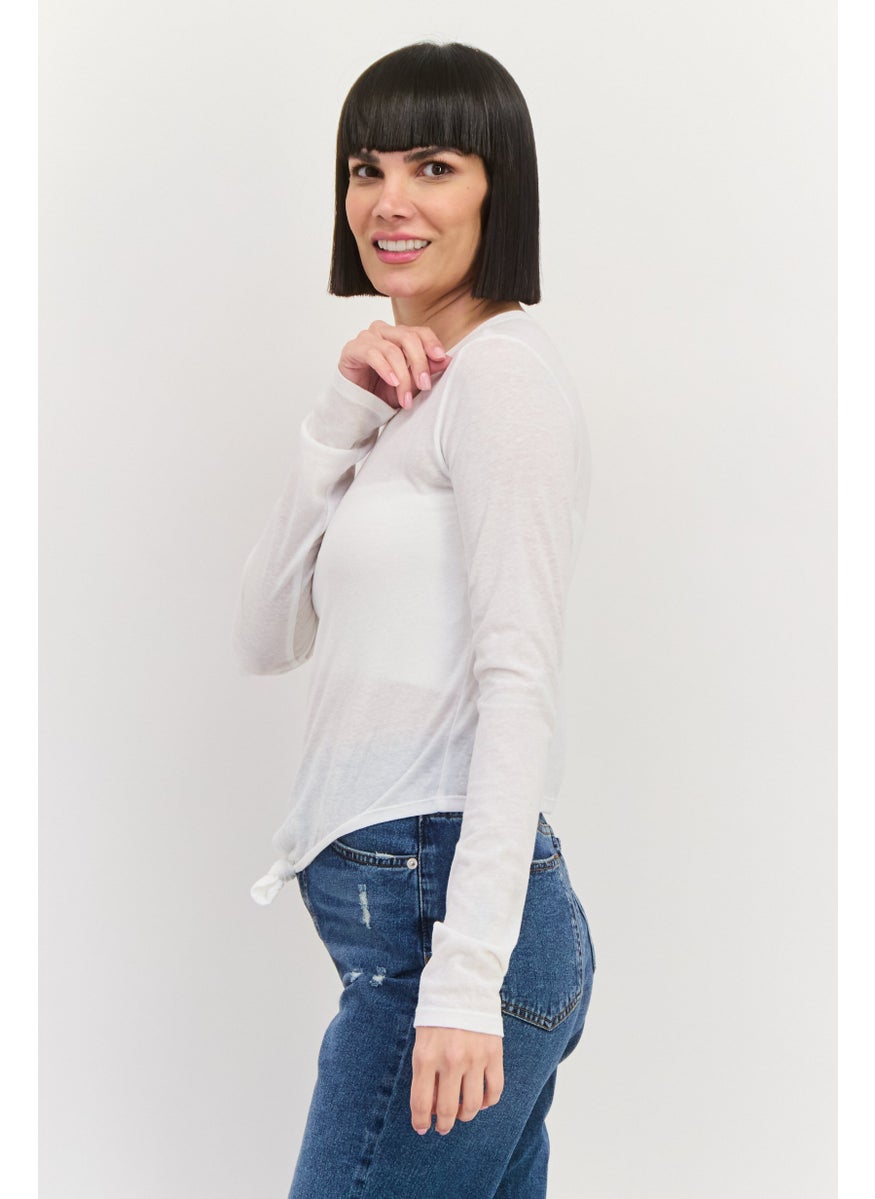 NIA Women Plain Long Sleeve Top, White  - Image 2