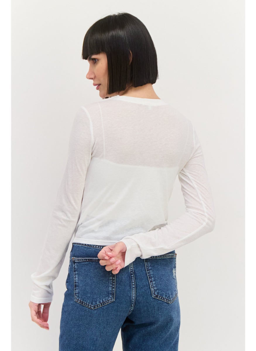 NIA Women Plain Long Sleeve Top, White  - Image 3