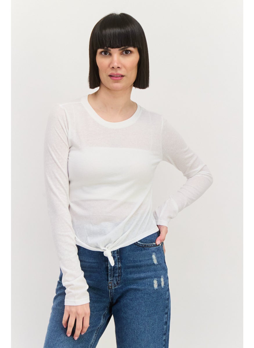 NIA Women Plain Long Sleeve Top, White  - Image 1
