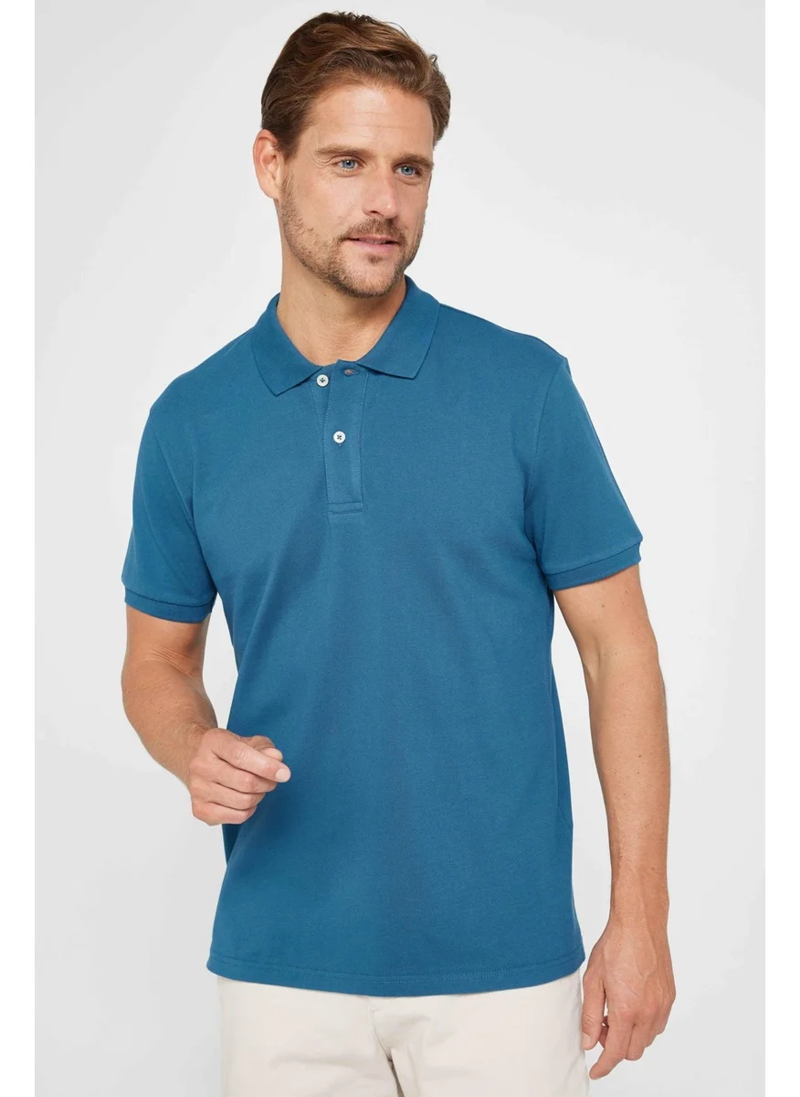 Tudors Men's Slim Fit Slim Fit Cotton Plain Pique Petrol Color Polo Neck T-Shirt