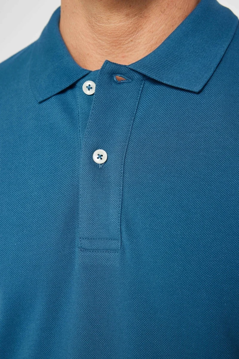 تودورس Men's Slim Fit Slim Fit Cotton Plain Pique Petrol Color Polo Neck T-Shirt