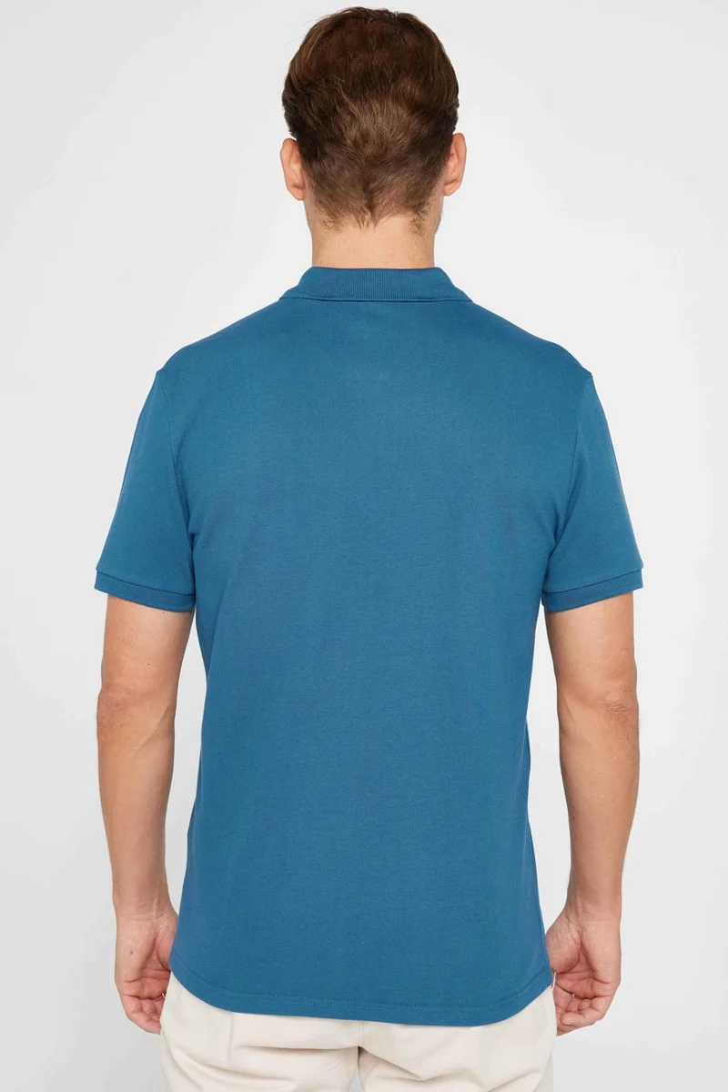 تودورس Men's Slim Fit Slim Fit Cotton Plain Pique Petrol Color Polo Neck T-Shirt