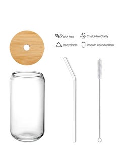 LEDIN Can Glass with Lids and Straw Can Shaped Glass Cups 16oz Glass Cups Drinking Glasses Iced Coffee Glasses Cup Smoothie Cups Tumbler Glass Reusable Boba Cup Drinking Glasses Set of 2  - Image 2