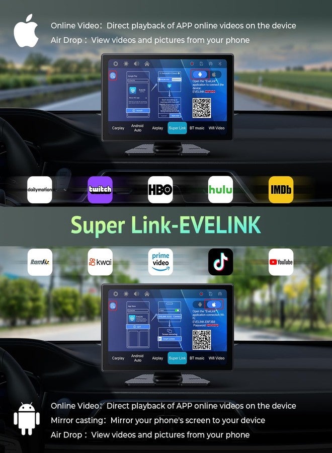 aphqua [2025 Upgrade] Apple Carplay Screen for Car&Android Auto Screen with 4K Dash Cam,Backup Camera,Portable 9" HD IPS Screen for Car,GPS Navigation,Bluetooth,AirPlay,AUX/FM for All Vehicles - Image 5