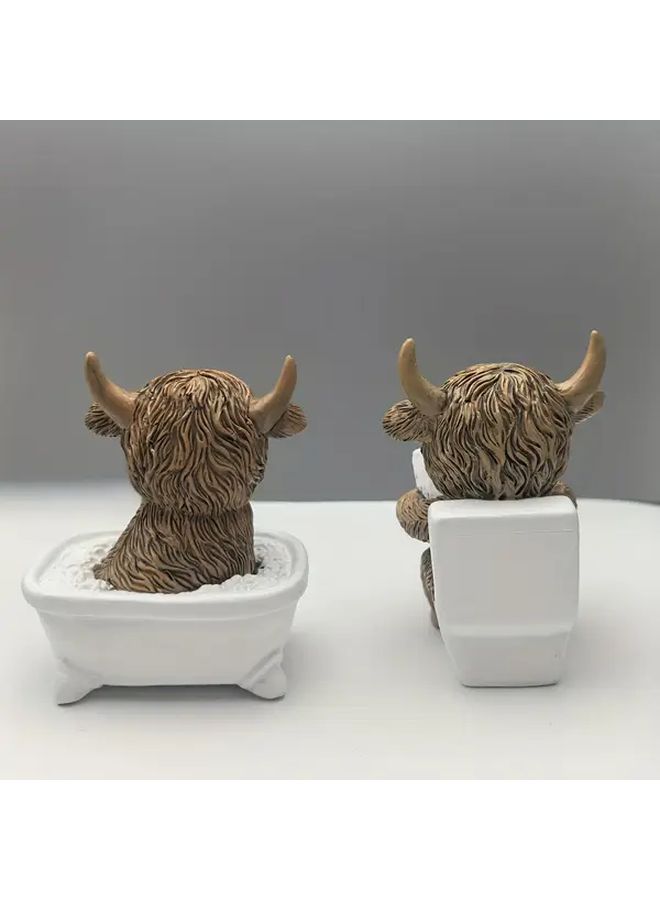 Highland Cow Resin Sculpture Reading Newspaper Bathtub Decor Novelty Home Accessory - Image 2