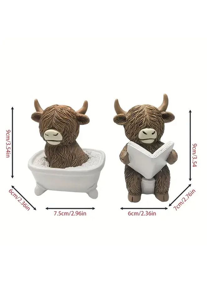 Highland Cow Resin Sculpture Reading Newspaper Bathtub Decor Novelty Home Accessory - Image 3