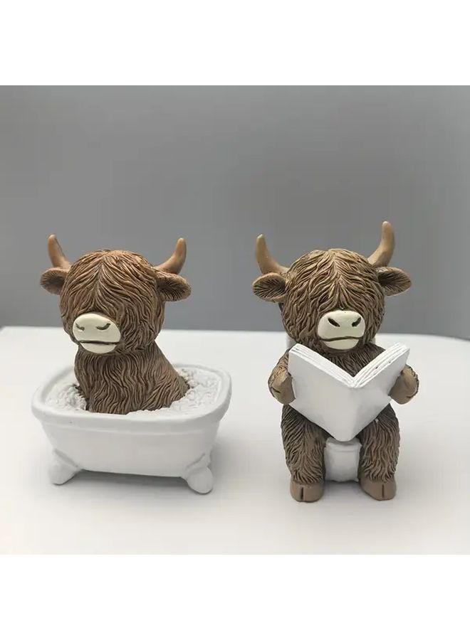 Highland Cow Resin Sculpture Reading Newspaper Bathtub Decor Novelty Home Accessory - Image 5