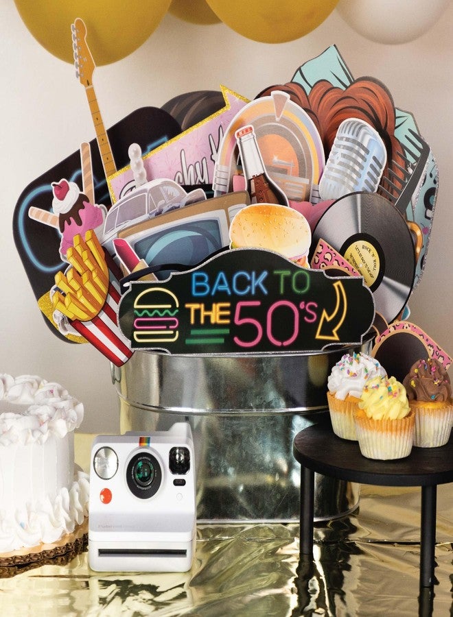 Outside The Booth 50s Photo Booth Props - 41-pc Photo Booth Kit with 8 x 10-Inch Sign, 60 Adhesive Pads, 45 Sticks - Sock Hop Party Decorations - Fifties Theme Photo Booth Props - Image 5