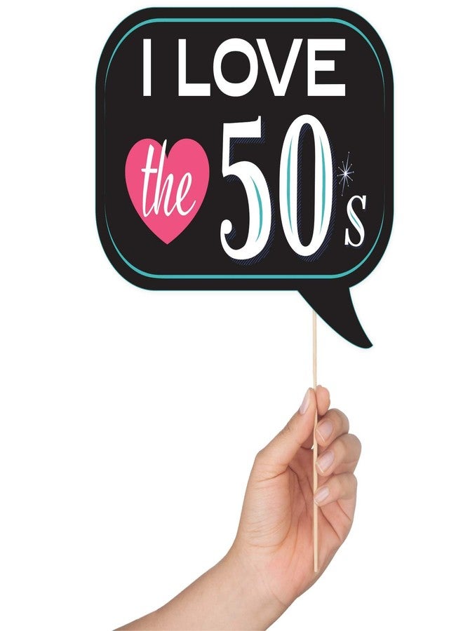 Outside The Booth 50s Photo Booth Props - 41-pc Photo Booth Kit with 8 x 10-Inch Sign, 60 Adhesive Pads, 45 Sticks - Sock Hop Party Decorations - Fifties Theme Photo Booth Props - Image 3
