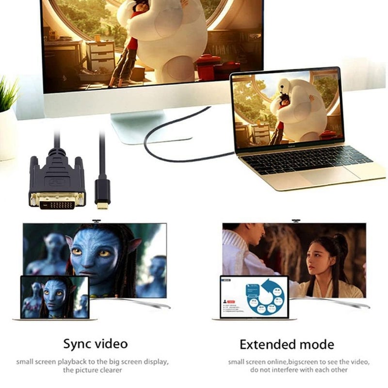 Microware USB-C to DVI Cable Adapter - Male USB-C to Male DVI-D Dual Link Compatible with Mac-Book, i Pad, Dell XPS etc. - Cable Converter Supports Monitor, TV, Projector - 1080p Full HD 60Hz - 6ft / 1.8m - Image 5