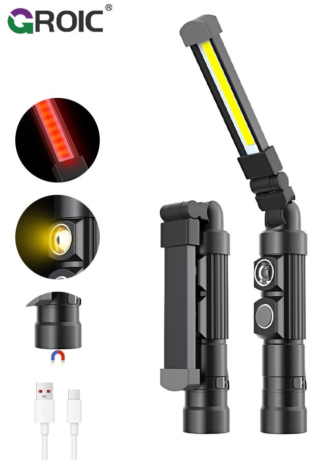 GROIC Work Light, Rechargeable LED Work Light 1100 Lumens Bright Magnetic Underhood Light 5 Modes, 360°Foldable & Rotate Portable Cordless Mechanic Flashlight for Car Repairing/Emergency/Garage  - Image 1