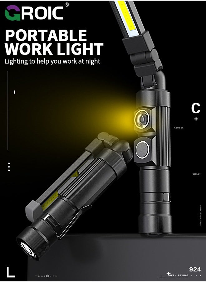 GROIC Work Light, Rechargeable LED Work Light 1100 Lumens Bright Magnetic Underhood Light 5 Modes, 360°Foldable & Rotate Portable Cordless Mechanic Flashlight for Car Repairing/Emergency/Garage  - Image 2