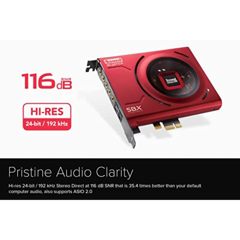Gaming sound card for desktop PCs, PCB material, black color, 24-bit/192kHz DAC with 116dB SNR, ASIO support, 600 headphone amp, mic EQ, discrete 5.1/virtual 7.1, Dolby Digital Live and DTS support - Image 2