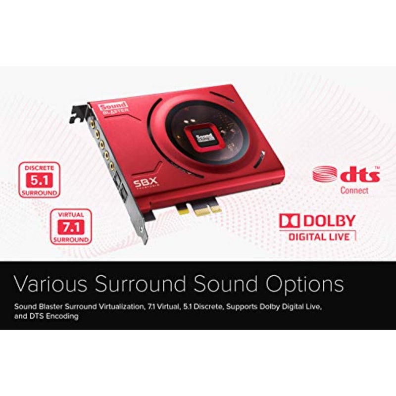 Gaming sound card for desktop PCs, PCB material, black color, 24-bit/192kHz DAC with 116dB SNR, ASIO support, 600 headphone amp, mic EQ, discrete 5.1/virtual 7.1, Dolby Digital Live and DTS support - Image 4
