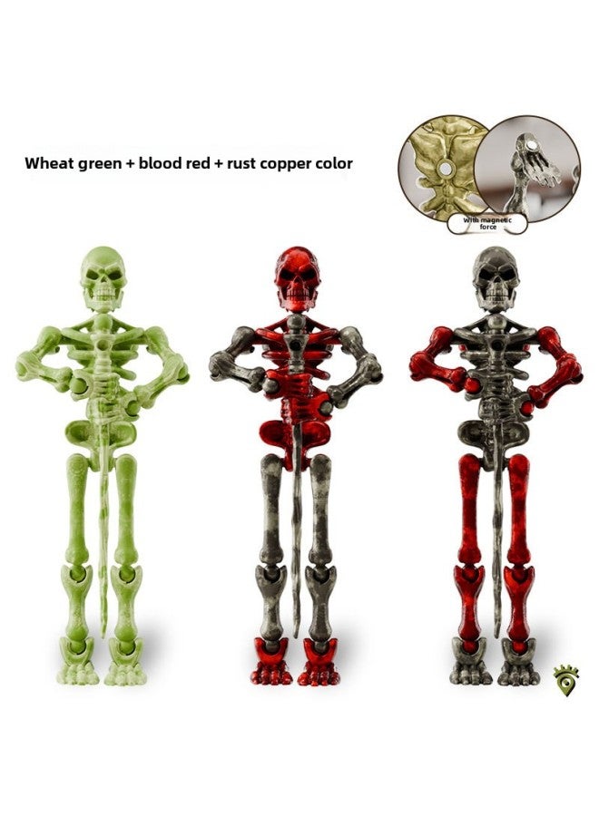 Medieval Skeleton Figure Toy Robot Figure Joint Movable Doll Ornaments Creative Decompression Wholesale-Color:【magnetic Pack Of 3】 Retro Red + Retro Brown + Retro Green - Image 1