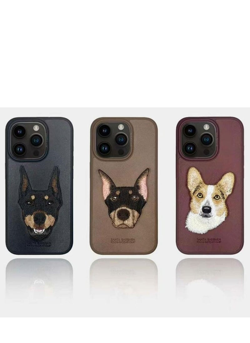 SANTA BARBARA POLO & RACQUET CLUB Polo Curtis Series Embroidery Dog Phone Case for iPhone 15 Pro | Luxury PU Leather, Threaded Embroidery, Shockproof, Scratch-Resistant, Soft Grip, Drop Protection, Precise Cutouts for Camera & Ports - Black  - Image 3
