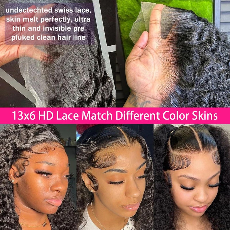 Ali Bling Bling Hair 26 Inch Deep Wave Lace Frontal Wig Human Hair Pre Plucked Glueless Wigs Human Hair 13x6 HD Lace Frontal Wig Deep Wave Human Hair Wigs 180% Density Natural Black Hairline - Image 5