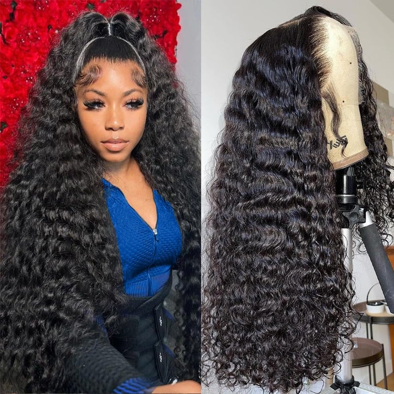 Ali Bling Bling Hair 26 Inch Deep Wave Lace Frontal Wig Human Hair Pre Plucked Glueless Wigs Human Hair 13x6 HD Lace Frontal Wig Deep Wave Human Hair Wigs 180% Density Natural Black Hairline - Image 1