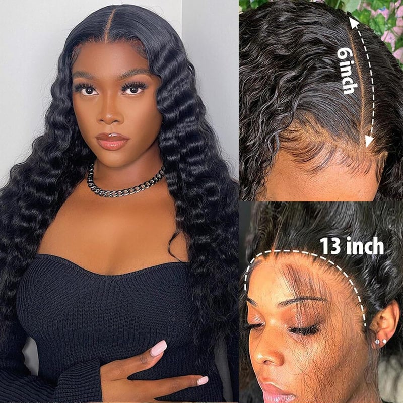 Ali Bling Bling Hair 26 Inch Deep Wave Lace Frontal Wig Human Hair Pre Plucked Glueless Wigs Human Hair 13x6 HD Lace Frontal Wig Deep Wave Human Hair Wigs 180% Density Natural Black Hairline - Image 3