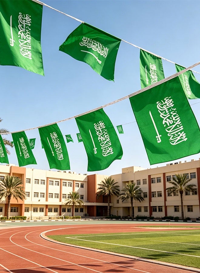 Realfrog 2 pcs Saudi National Day Bunting Flags, KSA Triangle & Rectangle Pennant Banner, Saudi Arabia Flag String Garland for Home Shop Party National Day Decorations - Image 4