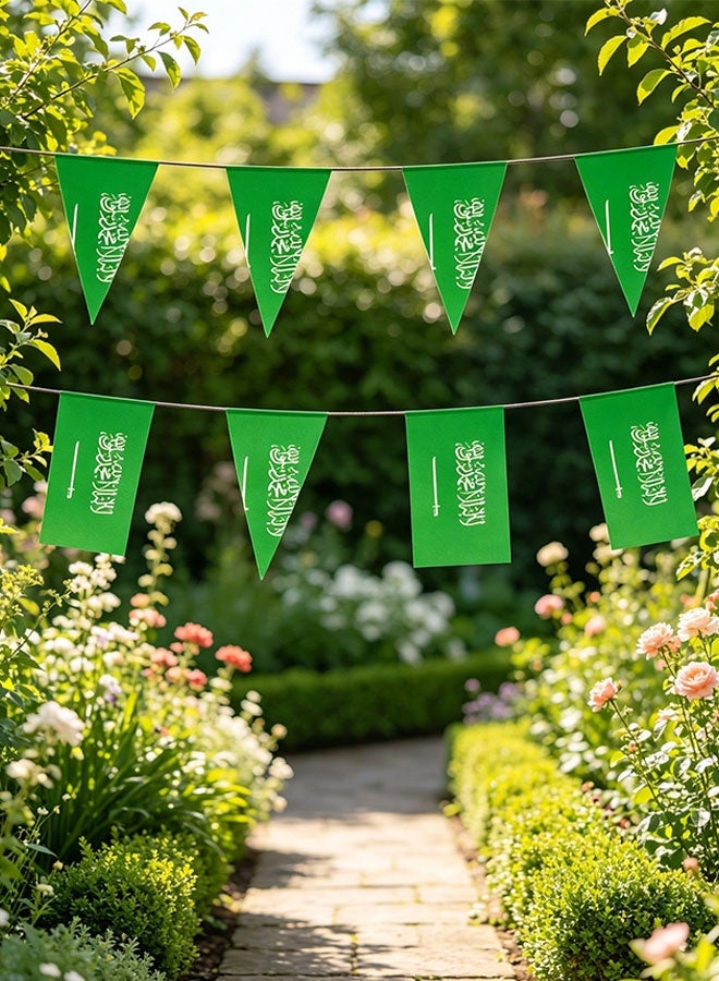 Realfrog 2 pcs Saudi National Day Bunting Flags, KSA Triangle & Rectangle Pennant Banner, Saudi Arabia Flag String Garland for Home Shop Party National Day Decorations - Image 3