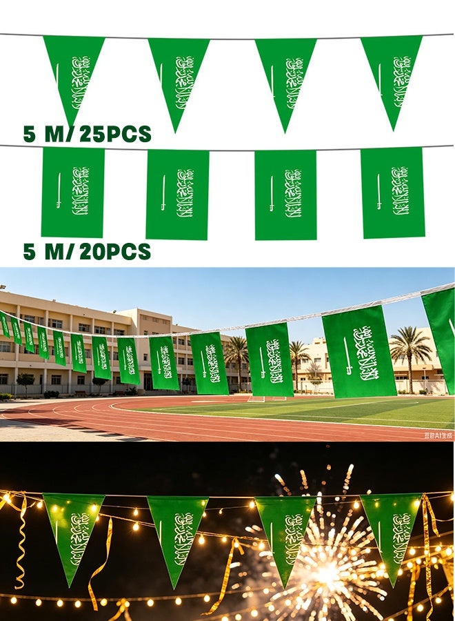 Realfrog 2 pcs Saudi National Day Bunting Flags, KSA Triangle & Rectangle Pennant Banner, Saudi Arabia Flag String Garland for Home Shop Party National Day Decorations - Image 1