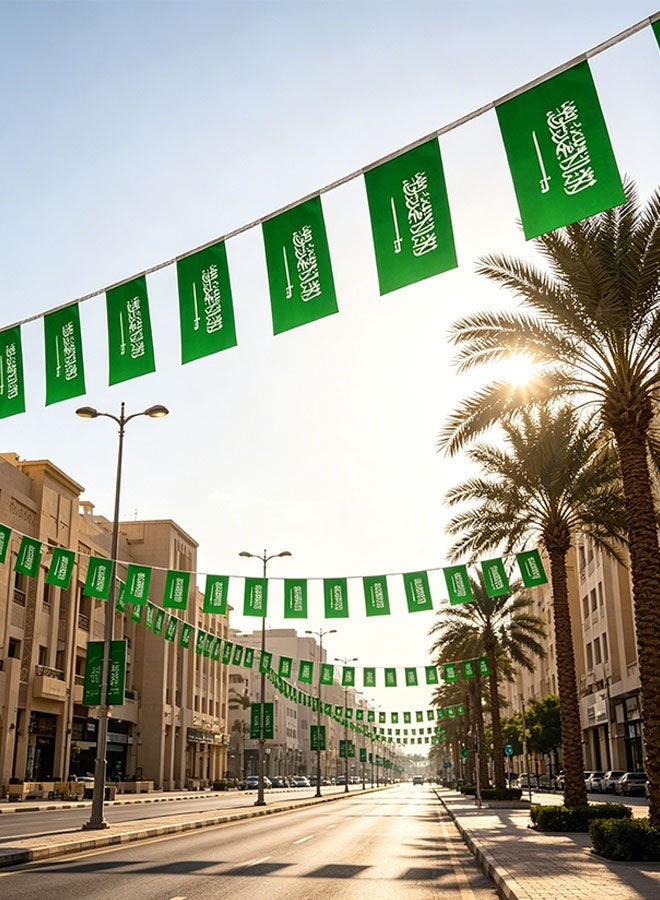 Realfrog 2 pcs Saudi National Day Bunting Flags, KSA Triangle & Rectangle Pennant Banner, Saudi Arabia Flag String Garland for Home Shop Party National Day Decorations - Image 5