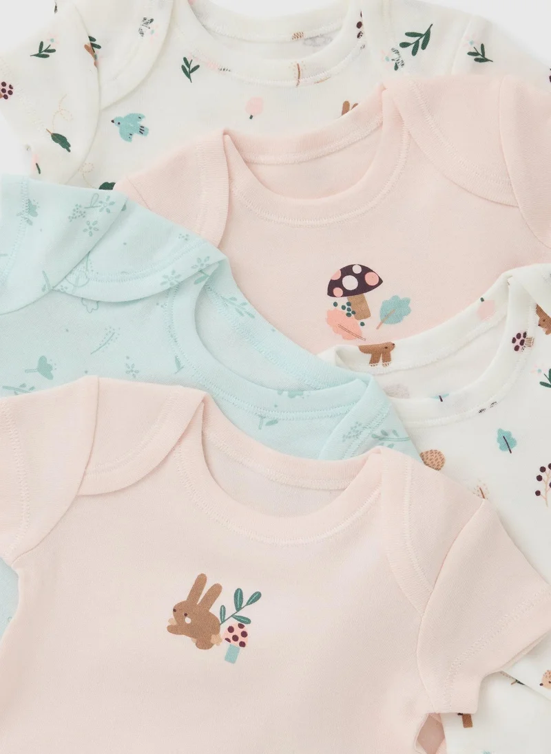 ماتلان 5 Pack Pink Dainty Forest Print Bodysuits