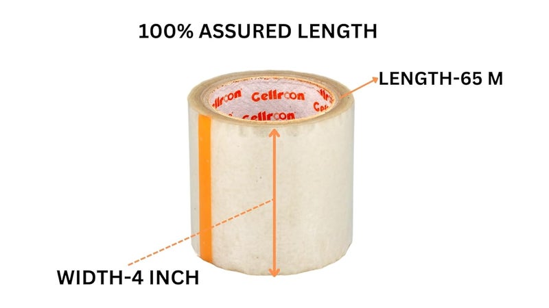 Cellroon Transparent Cello Tape (4 Inch / 65 Meter) Bopp Self Adhesive Tape Rolls, Packaging Tape For Home, Office, And Industrial Use (Pack Of 3) - Image 3