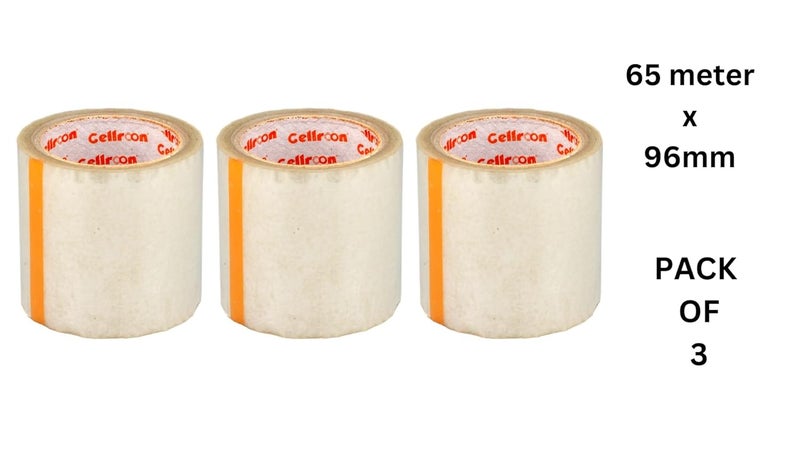 Cellroon Transparent Cello Tape (4 Inch / 65 Meter) Bopp Self Adhesive Tape Rolls, Packaging Tape For Home, Office, And Industrial Use (Pack Of 3) - Image 2