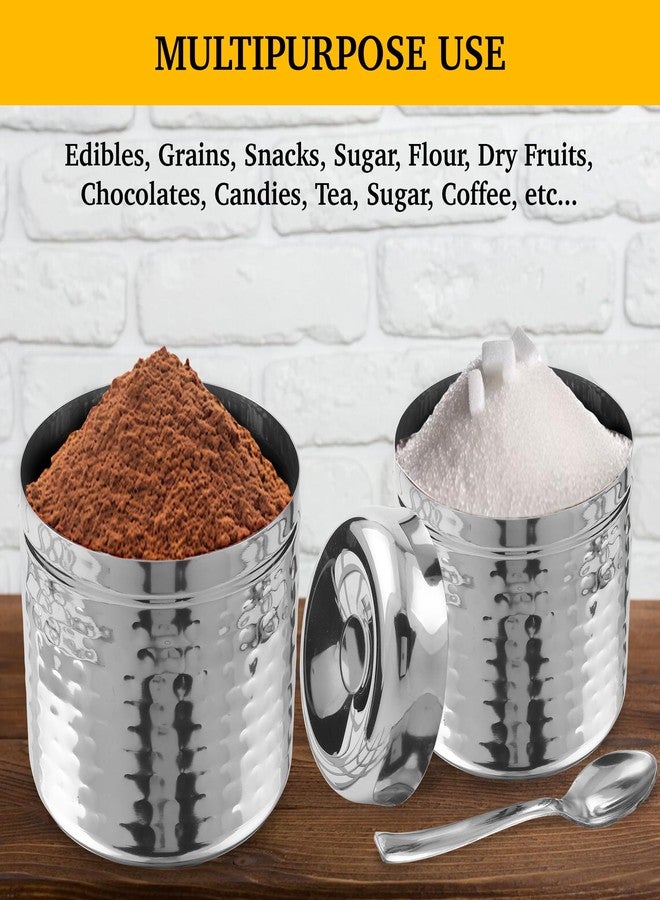 CRAFTONE Stainless Steel Hammered Containers Set of 3 with Spoon, Ideal for Tea, Coffee, Sugar, Masala Storage Sugar Container with Lid for Salt, Coffee, Dishwasher Safe (10 Oz, 15 Oz, 20 Oz) - Image 4