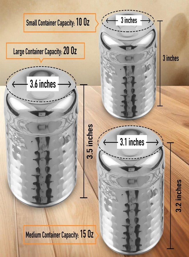 CRAFTONE Stainless Steel Hammered Containers Set of 3 with Spoon, Ideal for Tea, Coffee, Sugar, Masala Storage Sugar Container with Lid for Salt, Coffee, Dishwasher Safe (10 Oz, 15 Oz, 20 Oz) - Image 2
