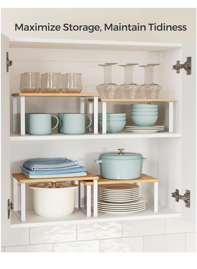 Arabest Cabinet Organizer Shelf, Set of 2 Kitchen Counter Shelves, Kitchen Storage, Spice Rack, Stackable, Expandable, Metal and Engineered Wood, Cloud White and Natural Beige - Image 3