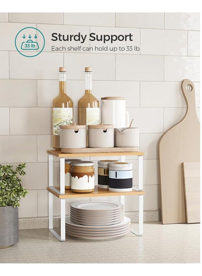 Arabest Cabinet Organizer Shelf, Set of 2 Kitchen Counter Shelves, Kitchen Storage, Spice Rack, Stackable, Expandable, Metal and Engineered Wood, Cloud White and Natural Beige - Image 4