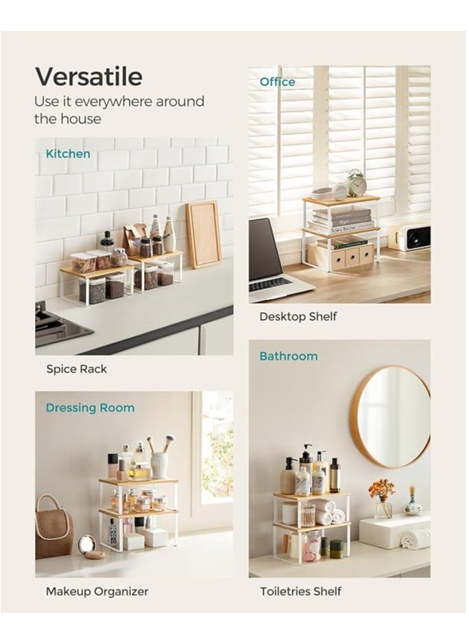 Arabest Cabinet Organizer Shelf, Set of 2 Kitchen Counter Shelves, Kitchen Storage, Spice Rack, Stackable, Expandable, Metal and Engineered Wood, Cloud White and Natural Beige - Image 5