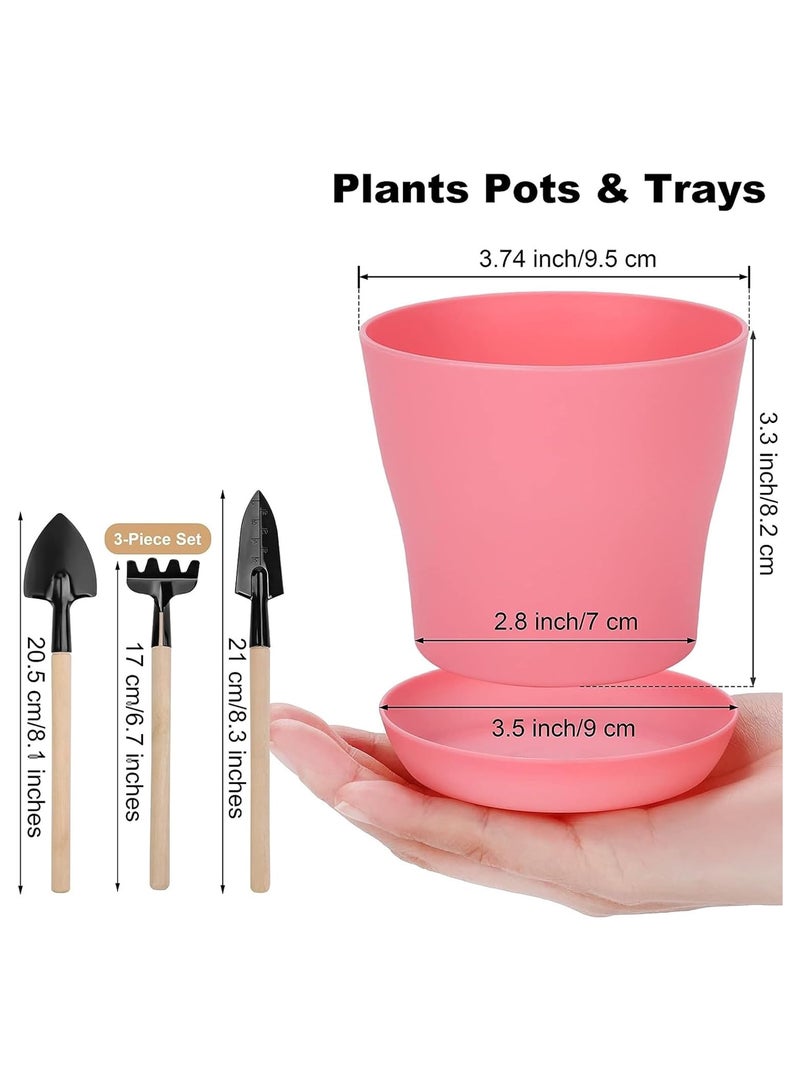 NANAO 27 قطعة من أصص النباتات البلاستيكية الملونة بحجم 4 بوصات مع مجموعة من الأطباق، أصص زهور، أصص حضانة مع فتحات تصريف، أصص زهور بلاستيكية دائرية للصبار، النباتات المنزلية، حضانة الشتلات - Image 2