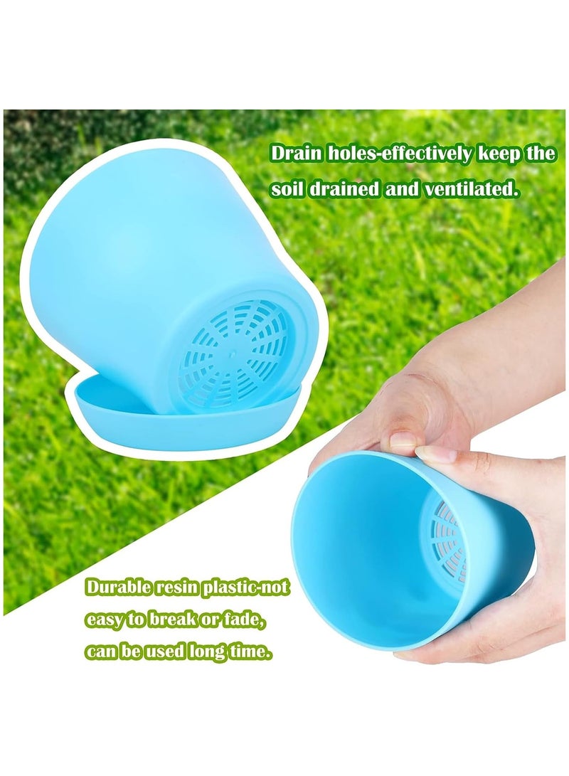 NANAO 27 قطعة من أصص النباتات البلاستيكية الملونة بحجم 4 بوصات مع مجموعة من الأطباق، أصص زهور، أصص حضانة مع فتحات تصريف، أصص زهور بلاستيكية دائرية للصبار، النباتات المنزلية، حضانة الشتلات - Image 5