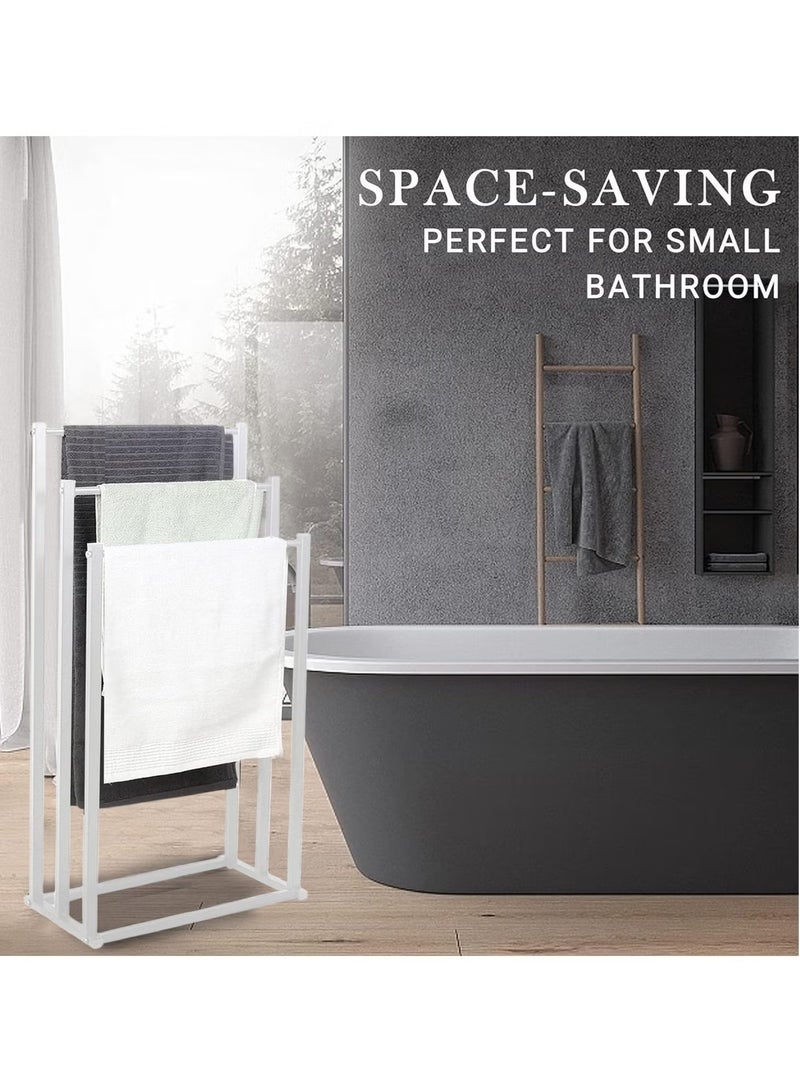 جمورو حامل مناشف معدني قابل للطي قائم بذاته، سعة كبيرة، مكون من 3 طبقات، مع طلاء مضاد للصدأ، وحامل مناشف معدني على شكل سلم، وحامل تجفيف، ورف منظم للحمام لتوفير المساحة - Image 3